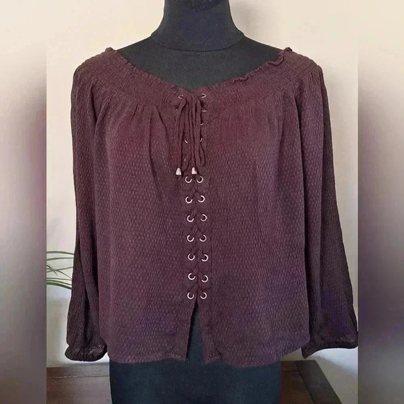 Harlow Tops - ❤️ Harlow Maroon Off the Shoulder Top Small